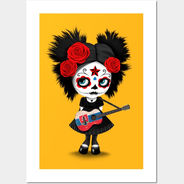 Sugar Skull Girl Playing Slovakian Flag Guitar Wall Art by jeffbartels